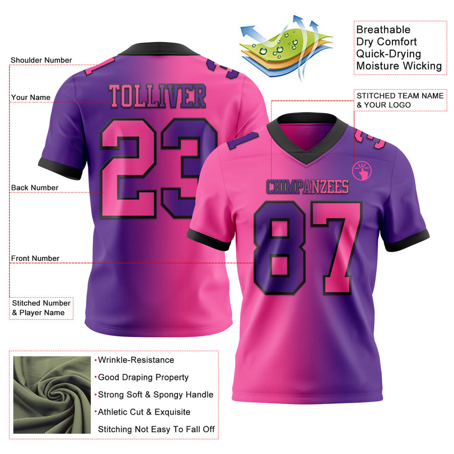 Custom Purple Pink-Black Authentic Gradient Fashion Football Jersey