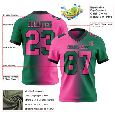 Custom Kelly Green Pink-Black Authentic Gradient Fashion Football Jersey