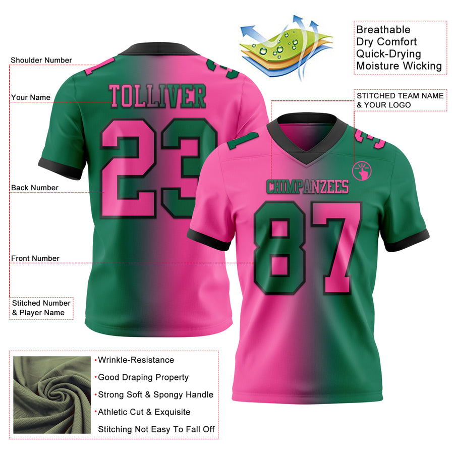 Custom Kelly Green Pink-Black Authentic Gradient Fashion Football Jersey