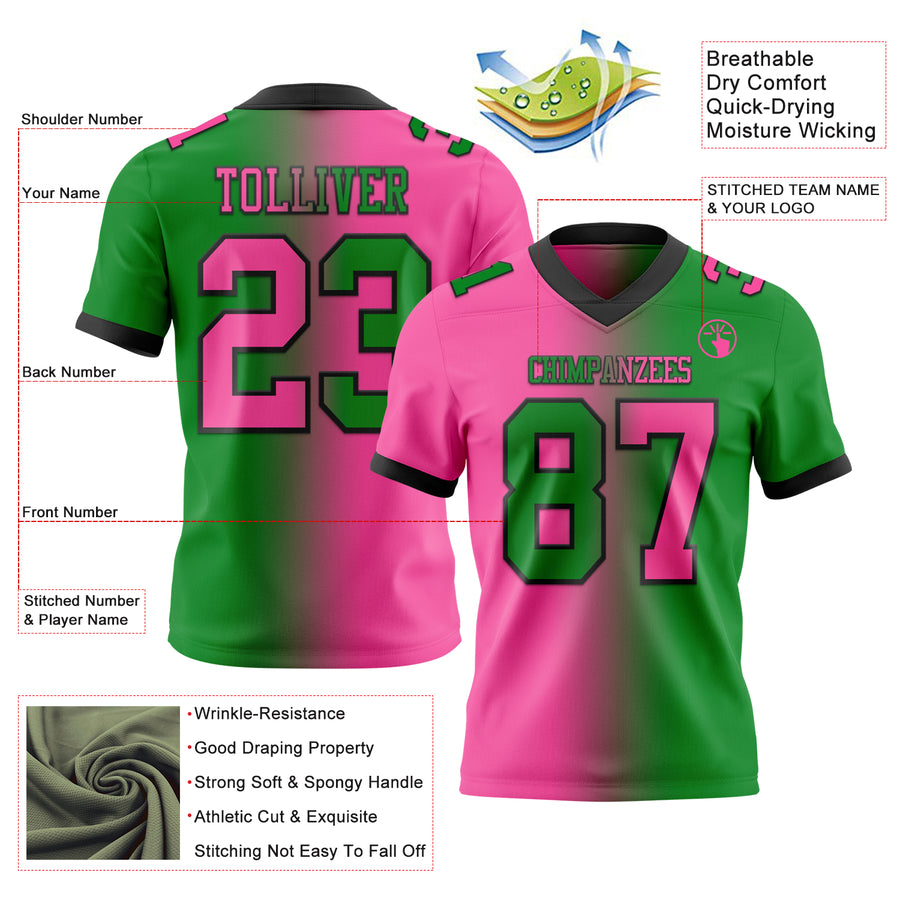 Custom Grass Green Pink-Black Authentic Gradient Fashion Football Jersey