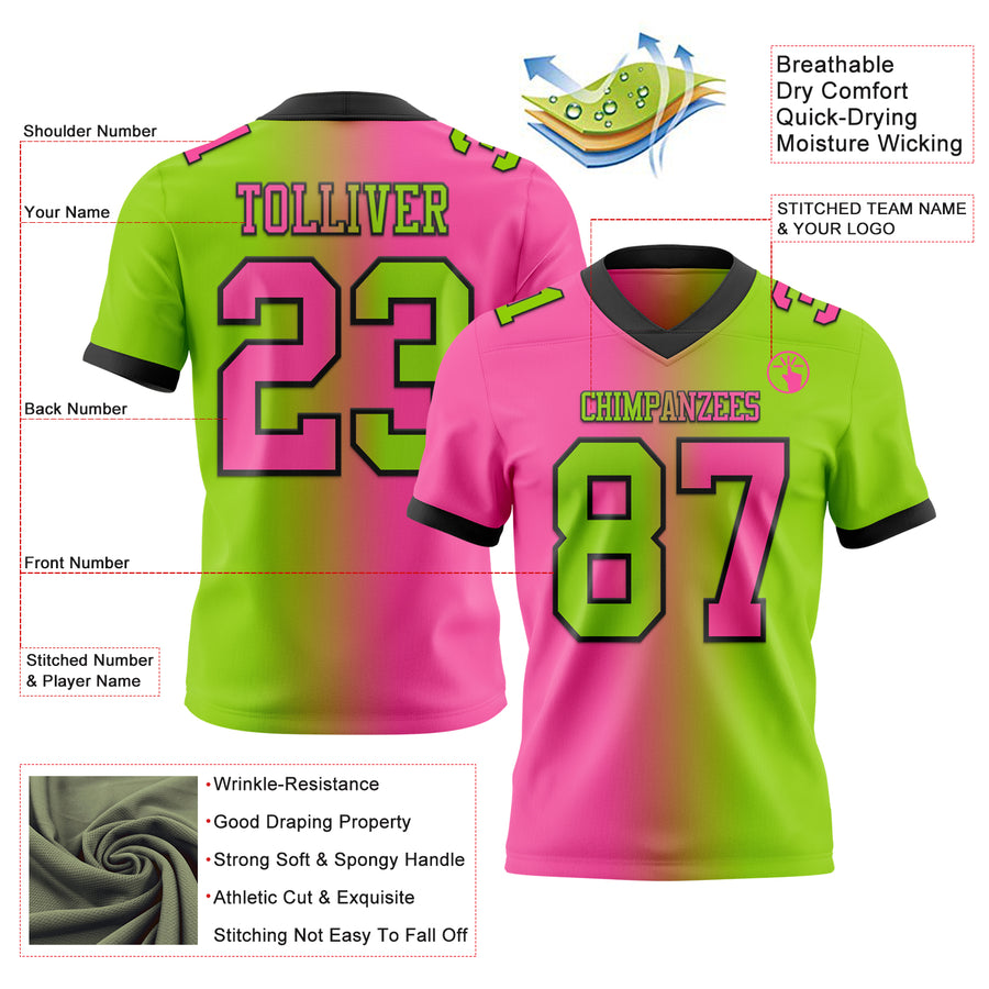 Custom Neon Green Pink-Black Authentic Gradient Fashion Football Jersey