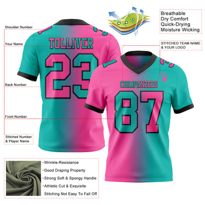 Custom Aqua Pink-Black Authentic Gradient Fashion Football Jersey