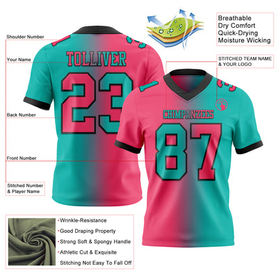 Custom Aqua Neon Pink-Black Authentic Gradient Fashion Football Jersey