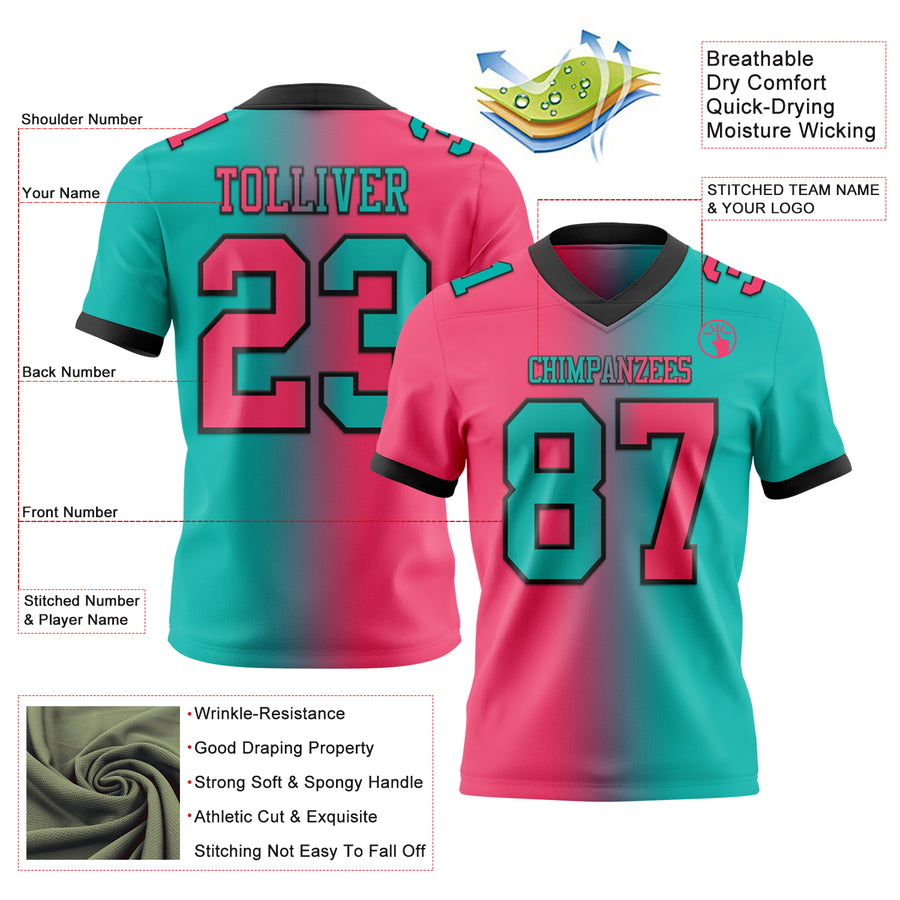 Custom Aqua Neon Pink-Black Authentic Gradient Fashion Football Jersey