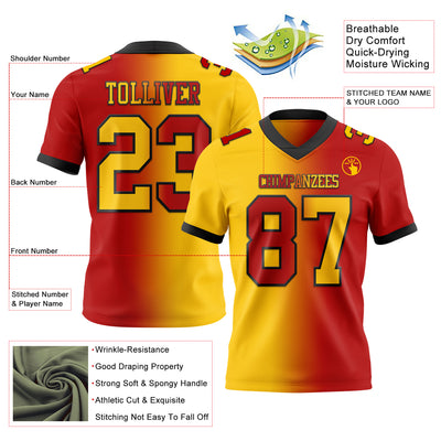Custom Red Yellow-Black Authentic Gradient Fashion Football Jersey