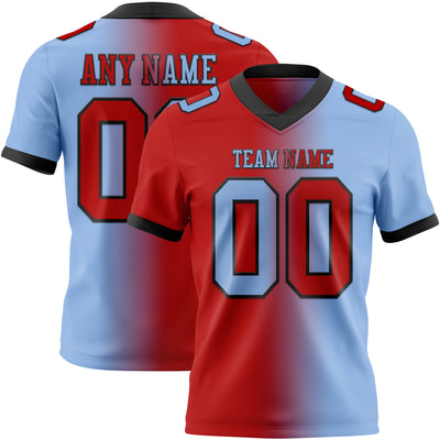 Custom Light Blue Red-Black Authentic Gradient Fashion Football Jersey