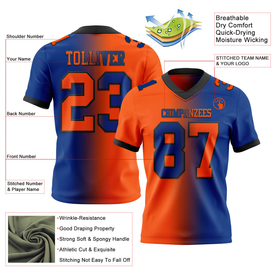 Custom Royal Orange-Black Authentic Gradient Fashion Football Jersey