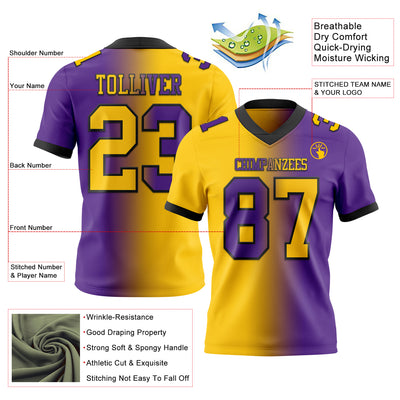 Custom Purple Yellow-Black Authentic Gradient Fashion Football Jersey