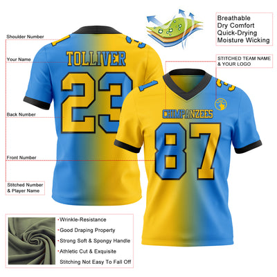 Custom Powder Blue Yellow-Black Authentic Gradient Fashion Football Jersey
