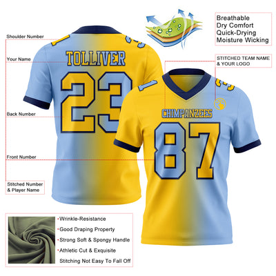 Custom Light Blue Yellow-Navy Authentic Gradient Fashion Football Jersey
