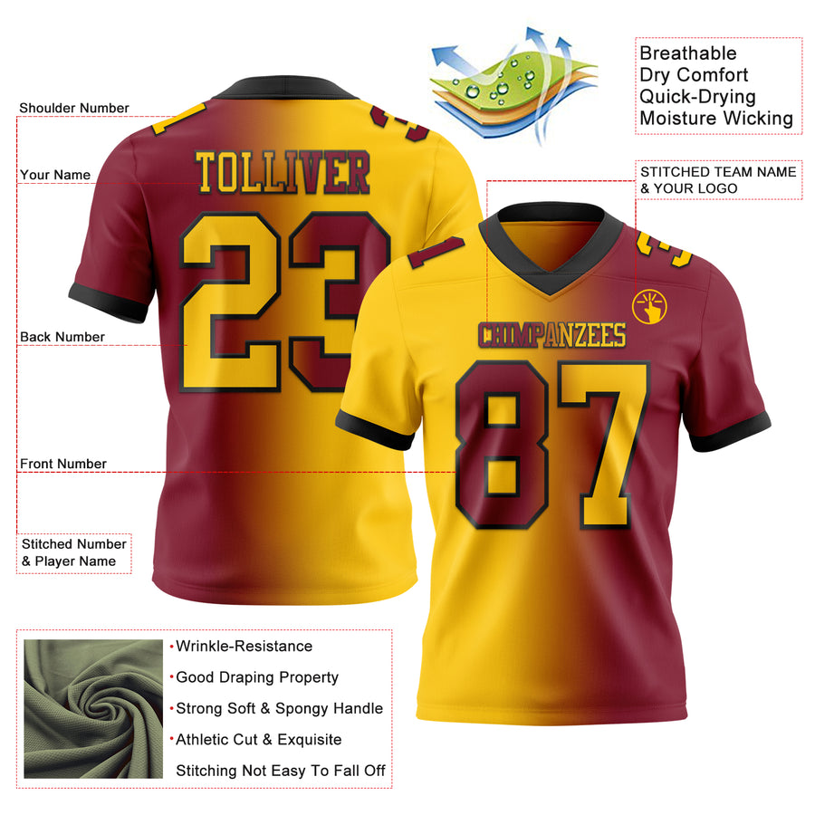 Custom Crimson Yellow-Black Authentic Gradient Fashion Football Jersey