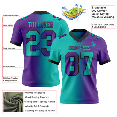 Custom Purple Aqua-Black Authentic Gradient Fashion Football Jersey