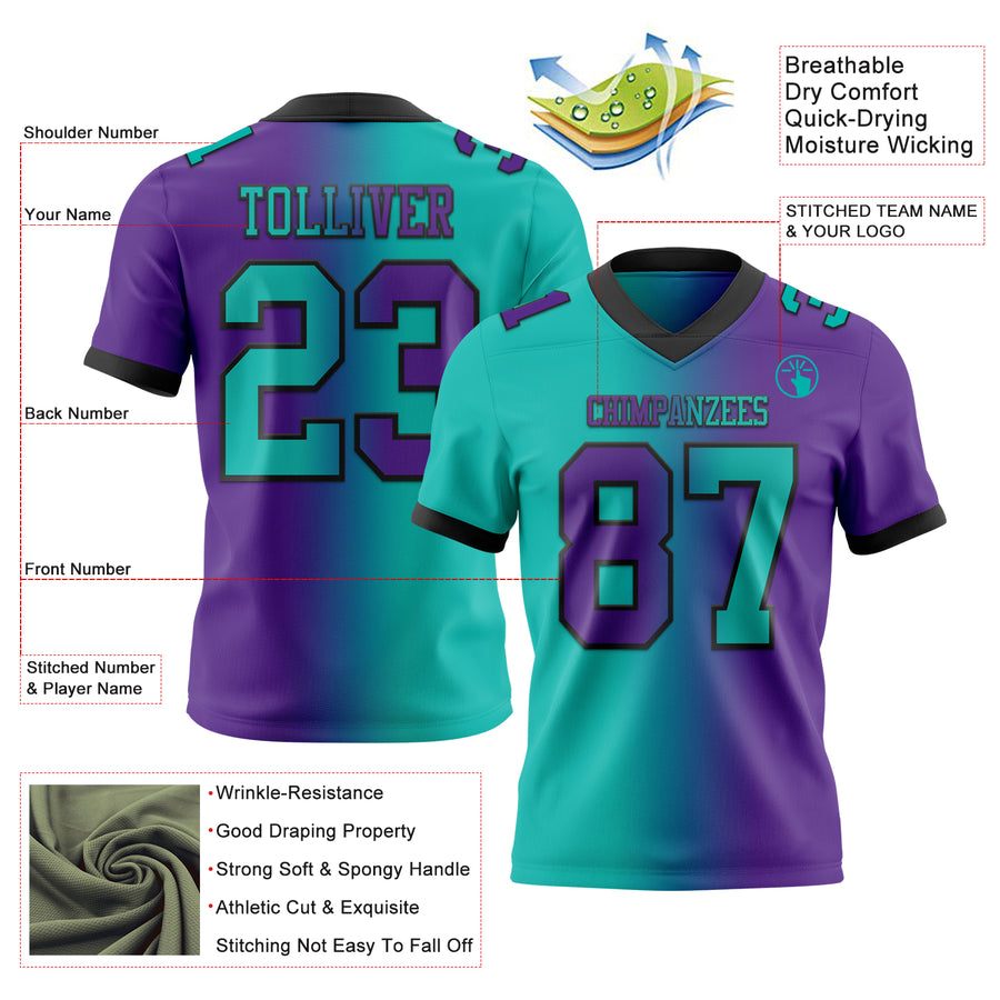Custom Purple Aqua-Black Authentic Gradient Fashion Football Jersey