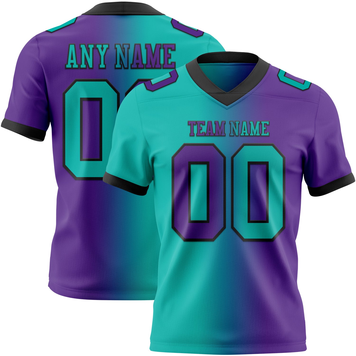 Custom Purple Aqua-Black Authentic Gradient Fashion Football Jersey