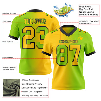 Custom Neon Green Yellow-Black Authentic Gradient Fashion Football Jersey