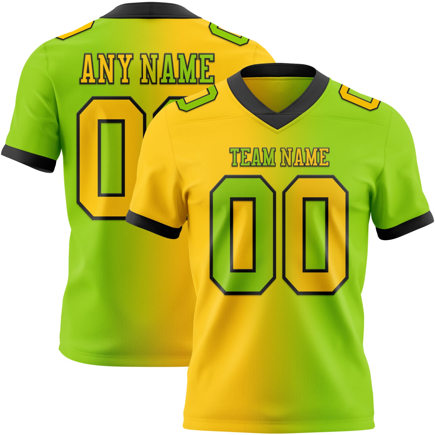 Custom Neon Green Yellow-Black Authentic Gradient Fashion Football Jersey