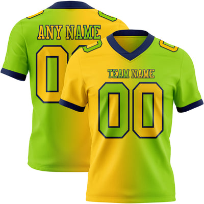 Custom Neon Green Yellow-Navy Authentic Gradient Fashion Football Jersey