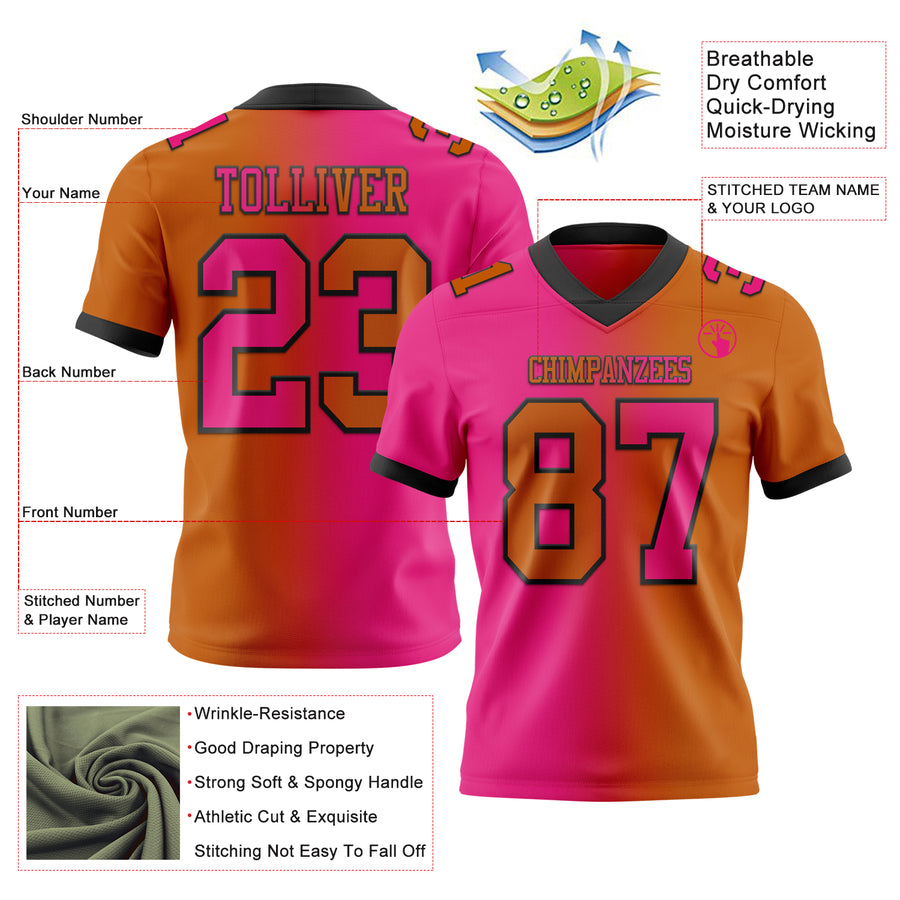 Custom Texas Orange Hot Pink-Black Authentic Gradient Fashion Football Jersey