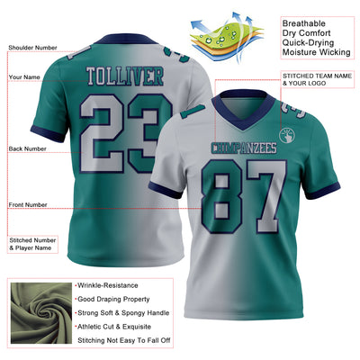 Custom Teal Gray-Navy Authentic Gradient Fashion Football Jersey
