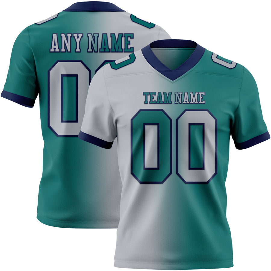 Custom Teal Gray-Navy Authentic Gradient Fashion Football Jersey