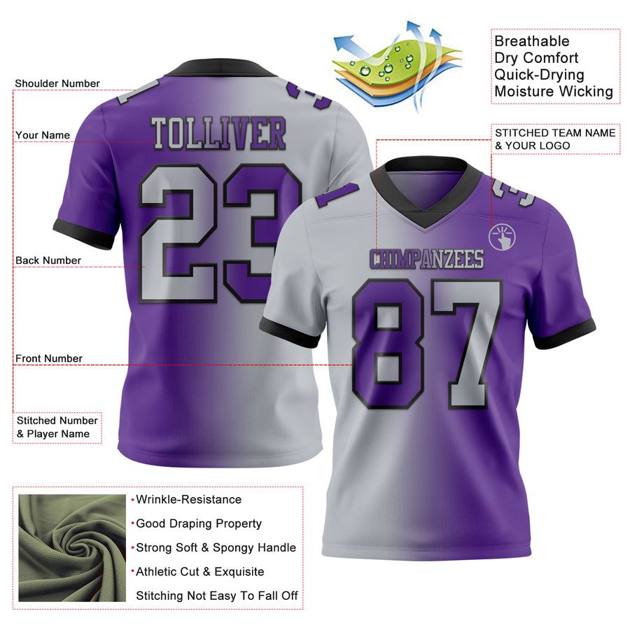 Custom Purple Gray-Black Authentic Gradient Fashion Football Jersey