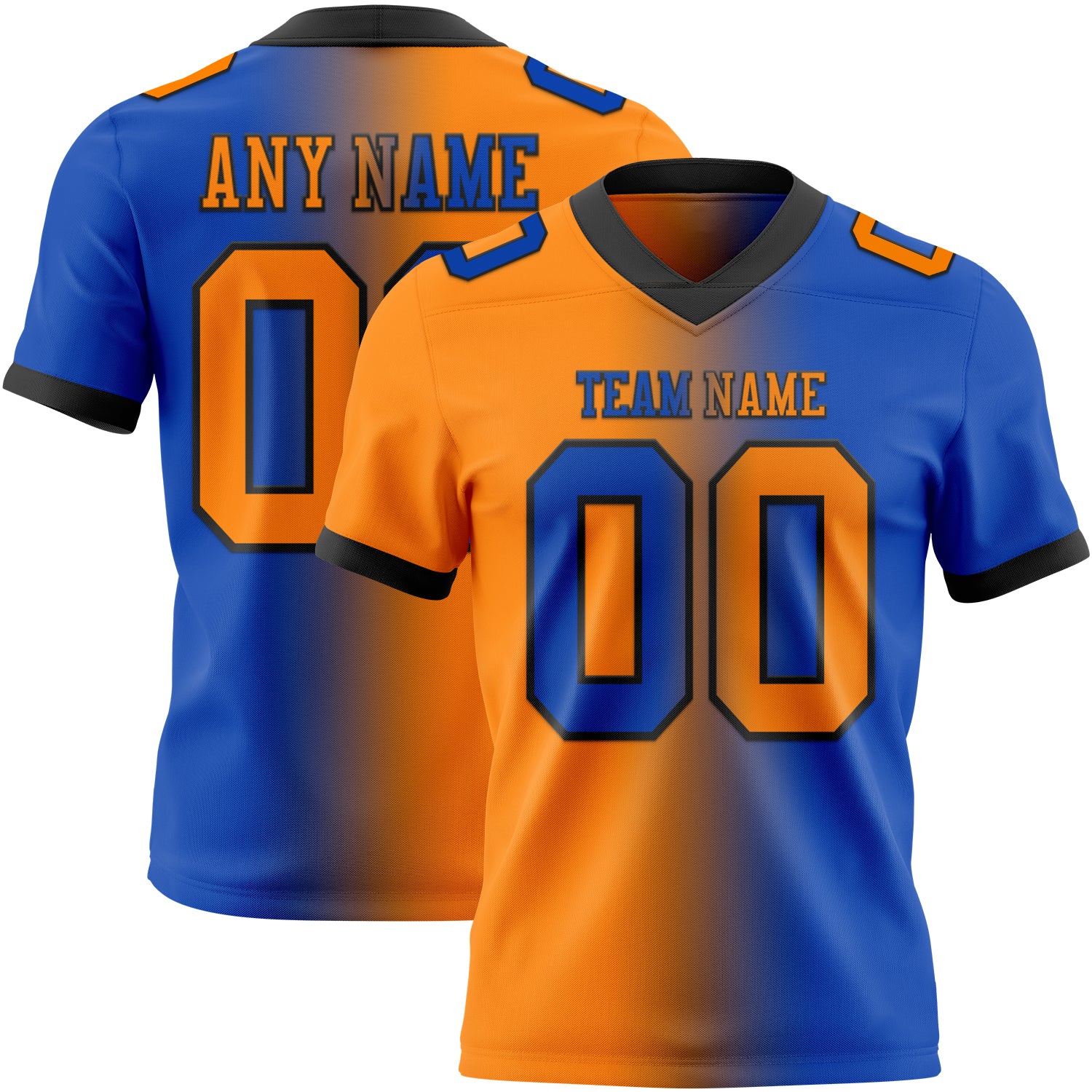 Custom Thunder Blue Bay Orange-Black Authentic Gradient Fashion Football Jersey