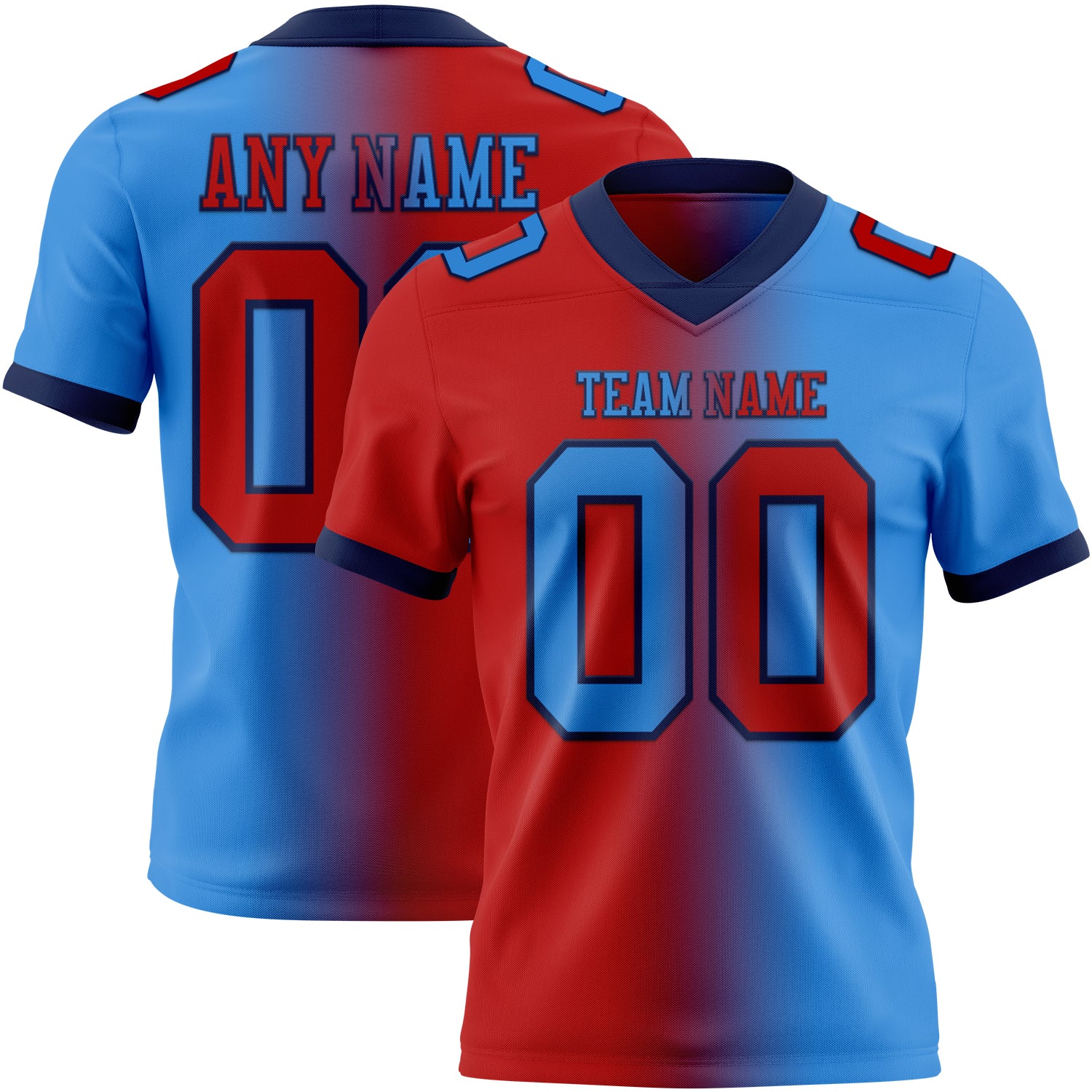 Custom Powder Blue Red-Navy Authentic Gradient Fashion Football Jersey