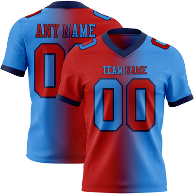 Custom Powder Blue Red-Navy Authentic Gradient Fashion Football Jersey