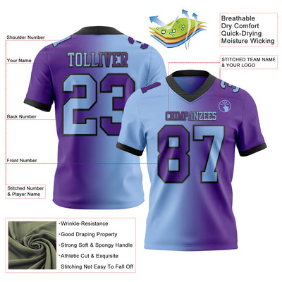 Custom Purple Light Blue-Black Authentic Gradient Fashion Football Jersey