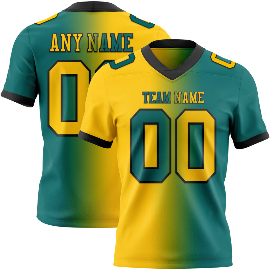 Custom Teal Yellow-Black Authentic Gradient Fashion Football Jersey