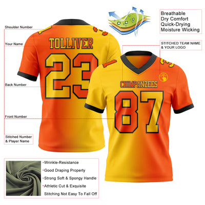 Custom Orange Yellow-Black Authentic Gradient Fashion Football Jersey