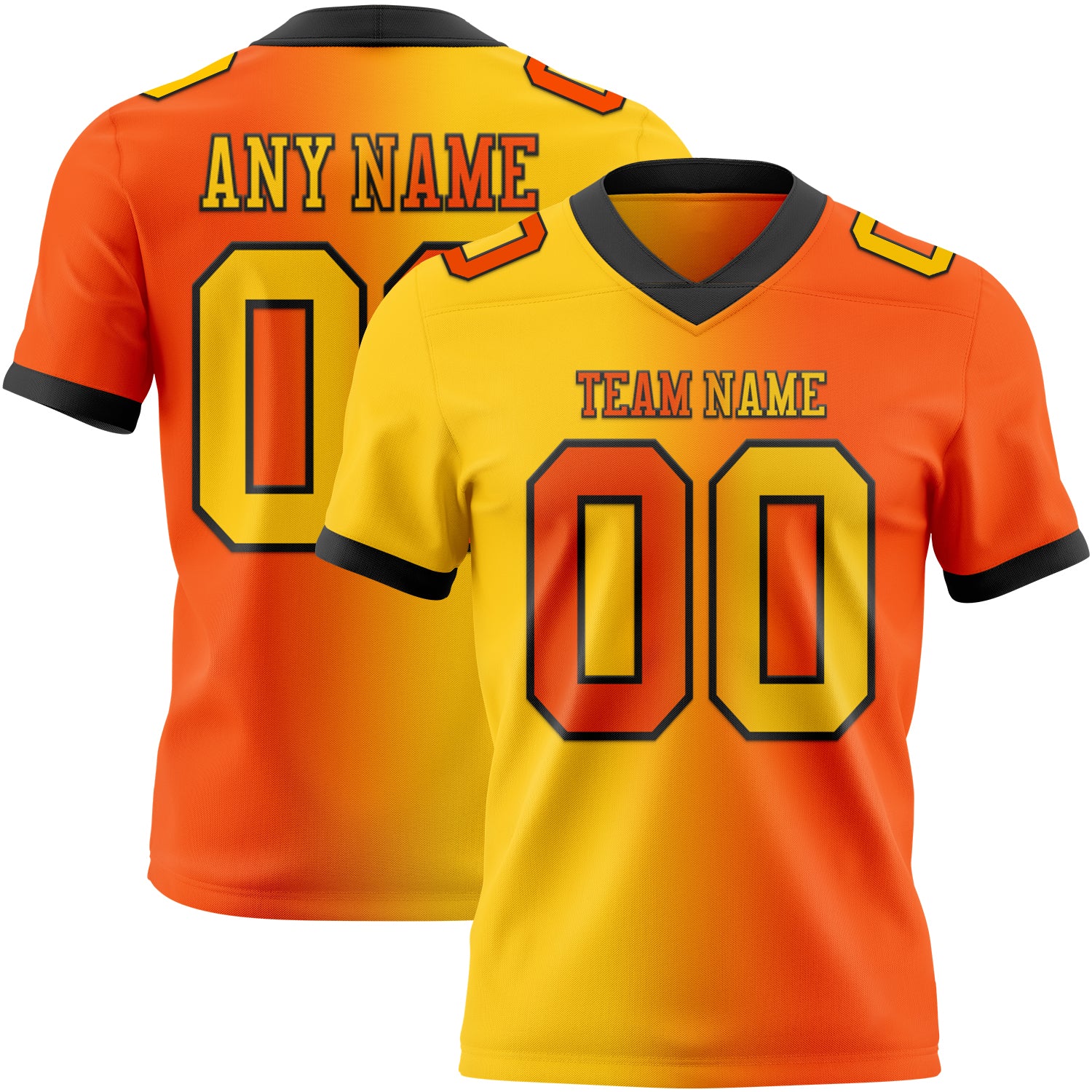 Custom Orange Yellow-Black Authentic Gradient Fashion Football Jersey