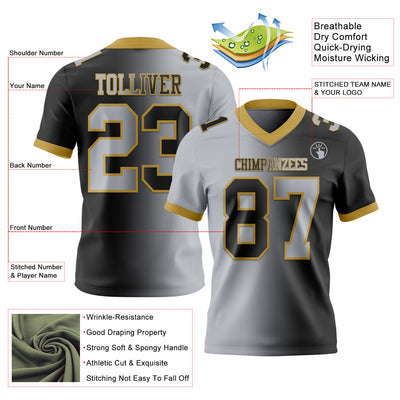 Custom Black Gray-Old Gold Authentic Gradient Fashion Football Jersey