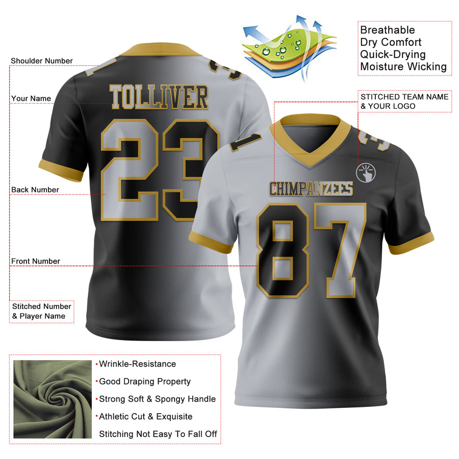 Custom Black Gray-Old Gold Authentic Gradient Fashion Football Jersey