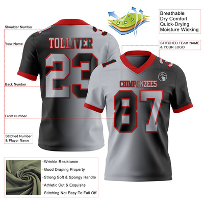 Custom Black Gray-Red Authentic Gradient Fashion Football Jersey