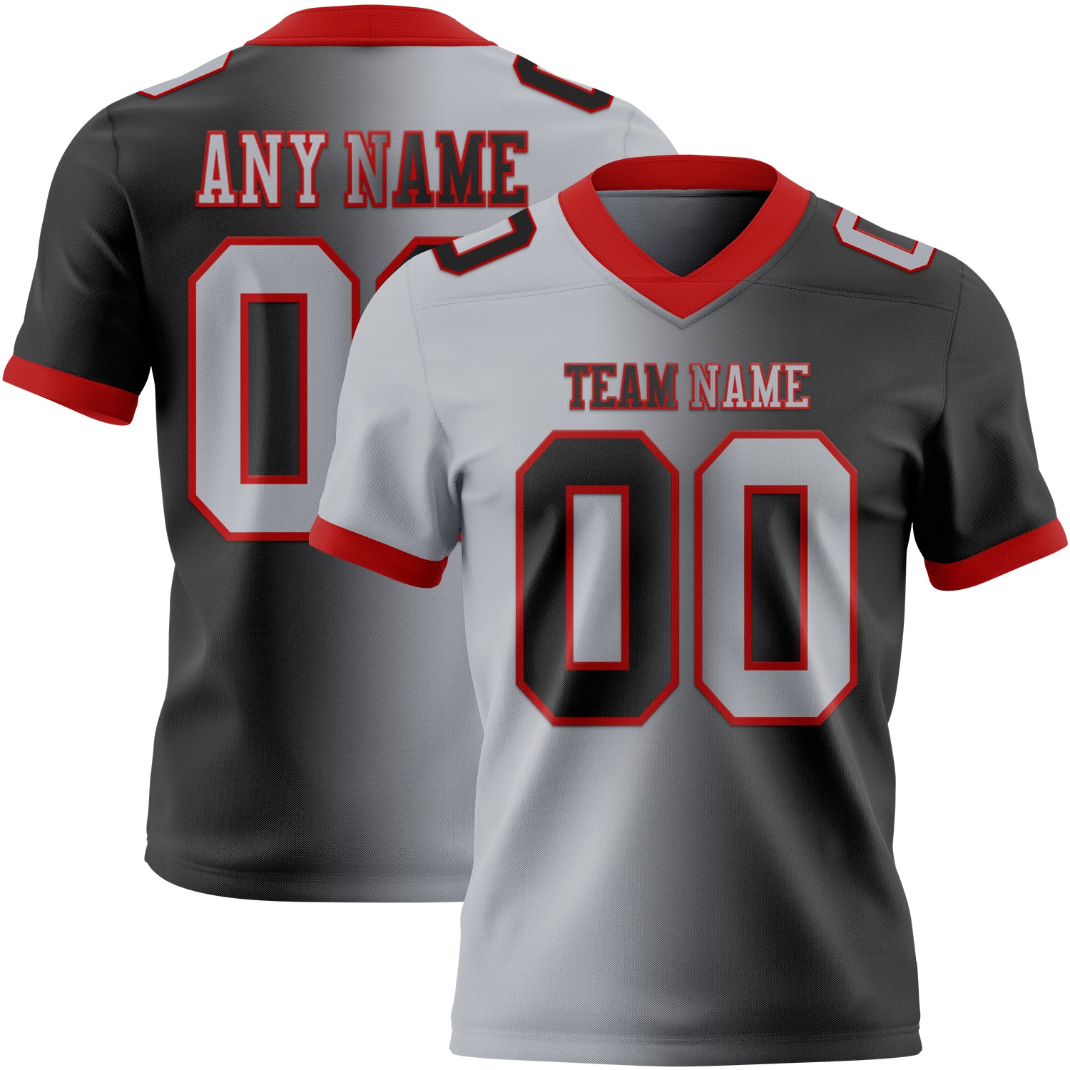 Custom Black Gray-Red Authentic Gradient Fashion Football Jersey