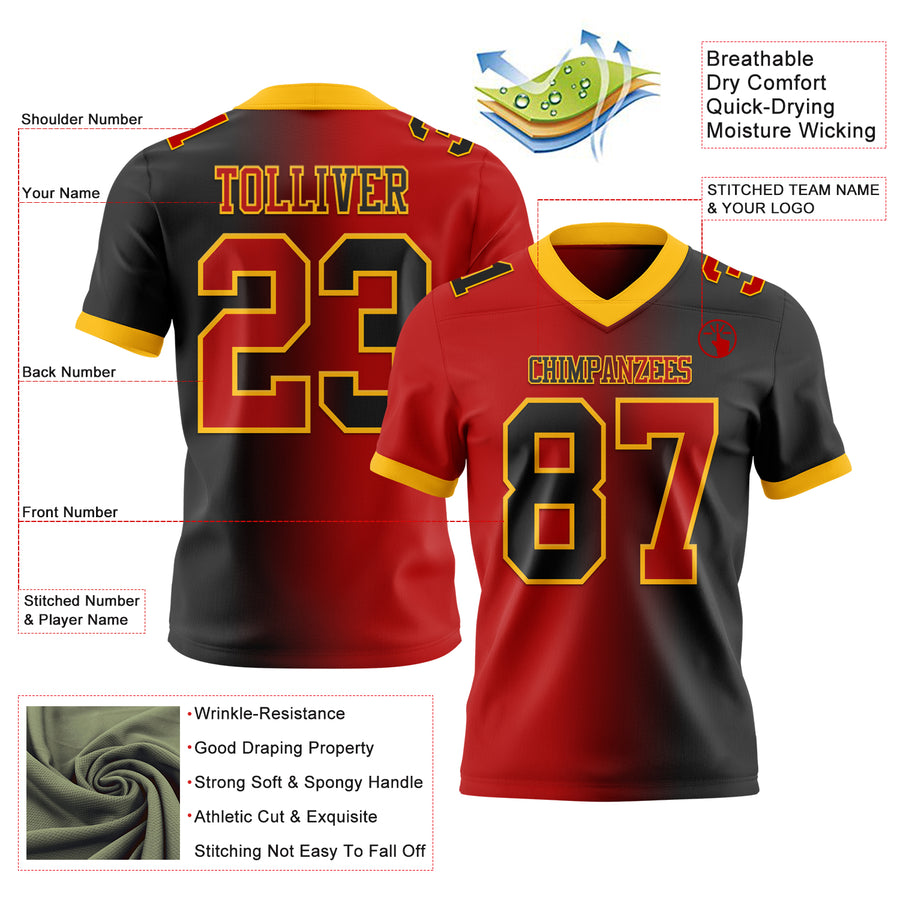 Custom Black Red-Gold Authentic Gradient Fashion Football Jersey