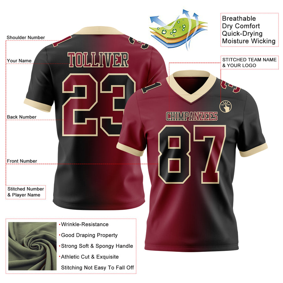Custom Black Crimson-Cream Authentic Gradient Fashion Football Jersey