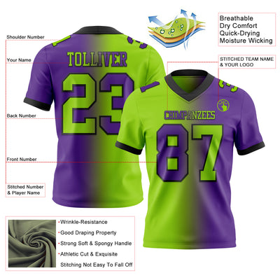 Custom Purple Neon Green-Black Authentic Gradient Fashion Football Jersey
