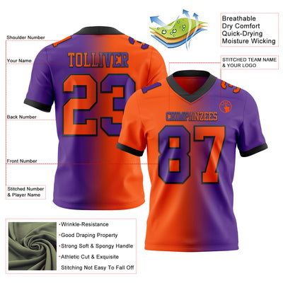 Custom Purple Orange-Black Authentic Gradient Fashion Football Jersey
