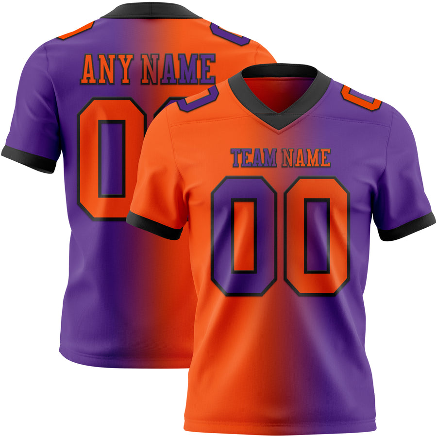 Custom Purple Orange-Black Authentic Gradient Fashion Football Jersey