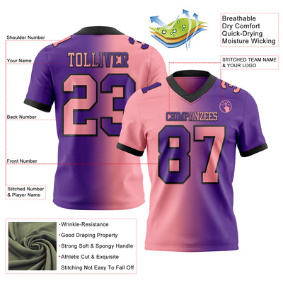 Custom Purple Medium Pink-Black Authentic Gradient Fashion Football Jersey