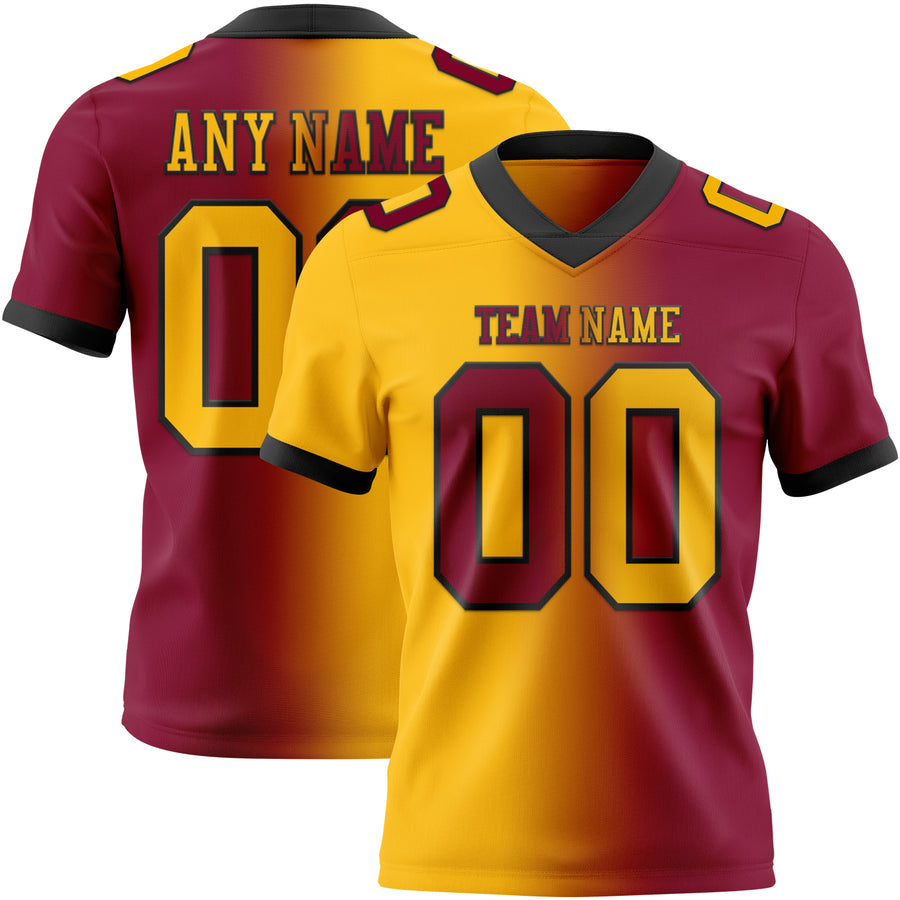 Custom Maroon Gold-Black Authentic Gradient Fashion Football Jersey