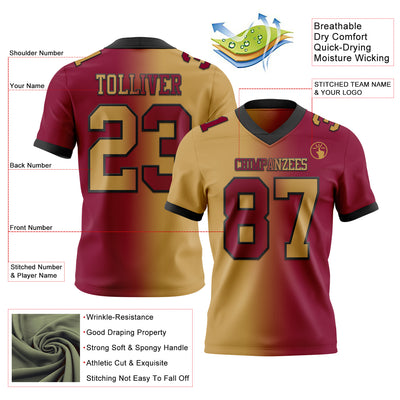 Custom Maroon Old Gold-Black Authentic Gradient Fashion Football Jersey
