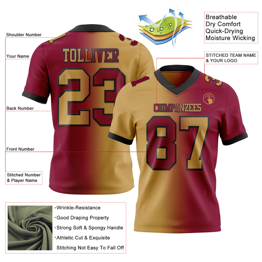 Custom Maroon Old Gold-Black Authentic Gradient Fashion Football Jersey