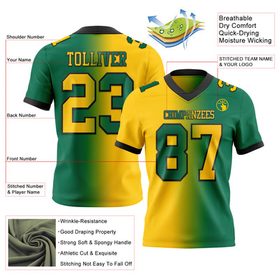 Custom Kelly Green Yellow-Black Authentic Gradient Fashion Football Jersey