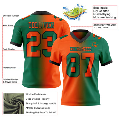 Custom Kelly Green Orange-Black Authentic Gradient Fashion Football Jersey