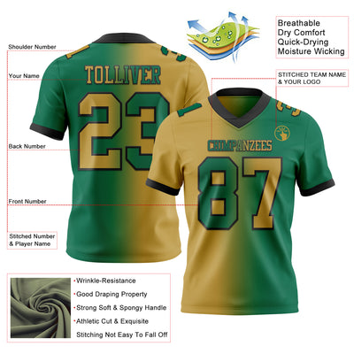 Custom Kelly Green Old Gold-Black Authentic Gradient Fashion Football Jersey