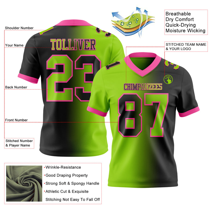 Custom Black Neon Green-Pink Authentic Gradient Fashion Football Jersey