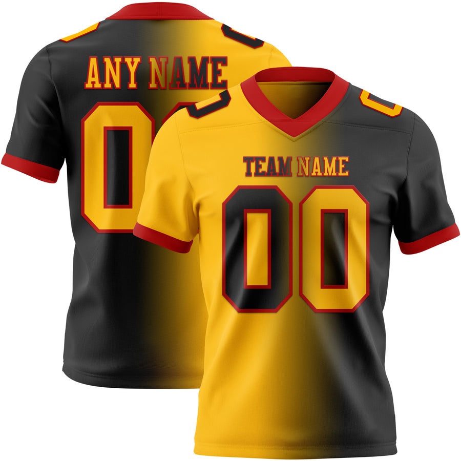Custom Black Gold-Red Authentic Gradient Fashion Football Jersey